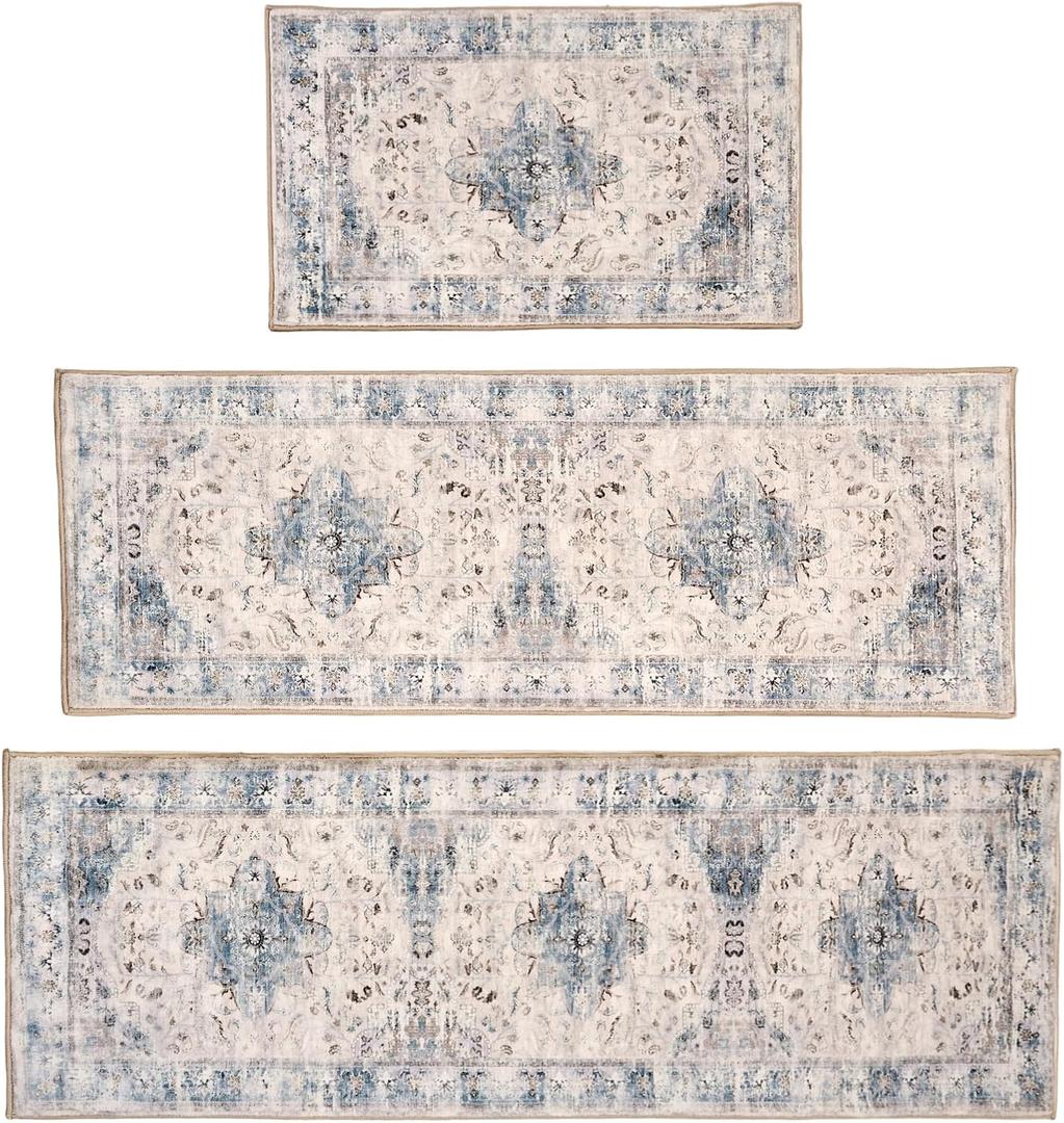 Kitchen Rug Set 3Pcs, Boho Rug Sets Non Slip Washable for Floor Thick Farmhouse Kitchen Decor Runner Rugs for Kitchen, EntrywayLaundry, Hallways 20''x32''+20''x48''+20''x59