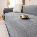 Grey Sofa Cover, Chenille Chair Cover Solid Color Herringbone Textured with Fringed 2 Seater(180X280CM)