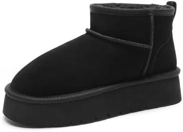 DREAM PAIRS Women's Platform Winter Snow Boots Genuine Suede, Water Resistant Mini Ankle Boots Stable Lightweight Booties Anti-Slip with Memory Foam Outdoor Fuzzy, 7