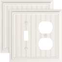 2-Pack Classic Beadboard Combo Toggle/Duplex Light Switch Cover Plate, Light Almond Outlet Cover Plate, Natural Bamboo Fiber Decorative Wall Receptacle Cover for Electrical Outlets, Light Switch