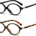 Oval Retro Blue Light Blocking Glasses for Women Men Vintage Fashion 90s Small Face Computer Screen Gaming TV Phones Anti Eyestrain & UV Glare Glasses Non-prescription (2 Pack of Black+leopard)