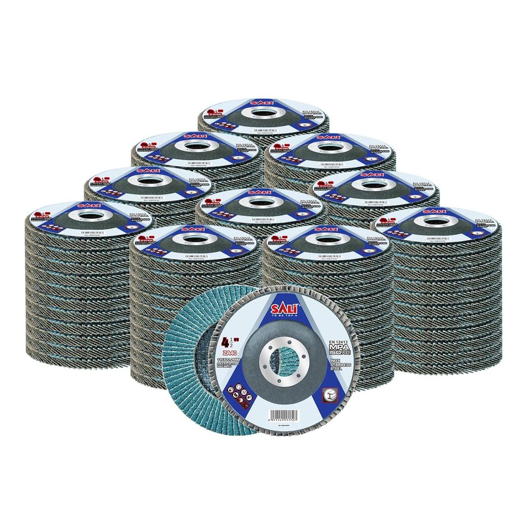 Sali 100 Pack Zirconia Flap Disc 40 Grit 4.5" x 7/8-Inch Sanding Disc Bevel Type #29 Premium and Industrial Grade Angle Grinder Grinding Wheel High Performance Edge Grinding
