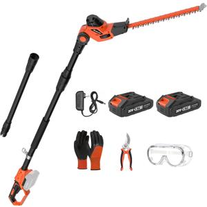 MAXLANDER Hedge Trimmer 18-Inch Cordless Pole Hedge Trimmer, 16-Feet Max Reach Hedge Trimmer with Extension Pole, Multi-Angle Adjustable, 2 x 2.0Ah Battery and Charger Included (18 Inch Pole Hedge Trimmer)