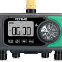 RESTMO 4-Outlet Sprinkler Timer with Brass Inlet, 4 Zone Programmable Water Timer for Garden Hose, Automatic Digital Control | Manual ON/Off | Rain Delay, for Outdoor Faucet, Drip Irrigation and Lawn