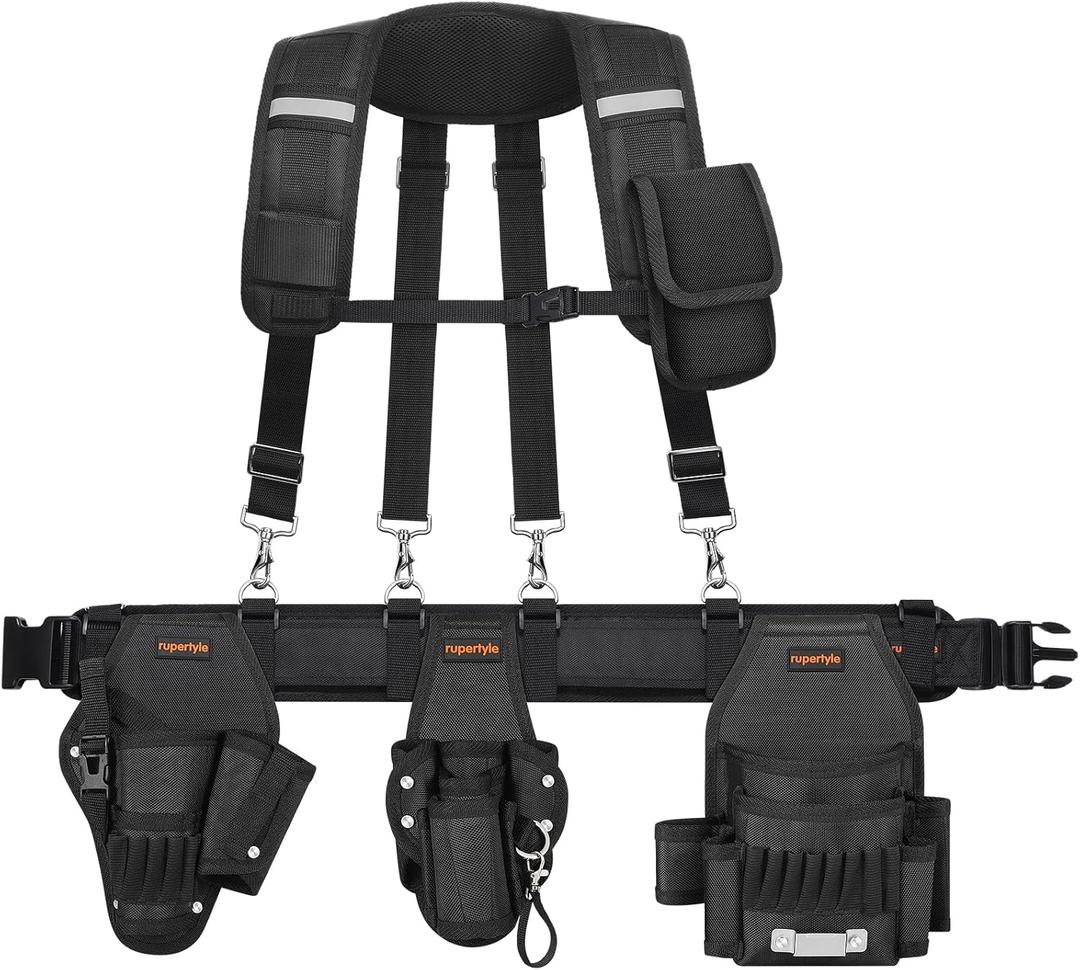 Tool Belt for men | For persons under 178cm in height and 170lbs in weight only | With Suspenders | Detachable & Adjustable Tool Pouch Bag | Electrician,Carpenter,Construction
