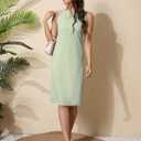 Women Business Sheath Midi Dress, 2025 Summer Sleeveless A-line Slimming Work Pencil Skirt (Gray, XS)