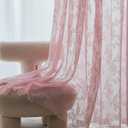 Deeprove Pink Lace Curtains 84 Inches Long 2 Panels Set, Blush Boho Sheer Floral Embroideried Vintage Window Treatment Pair Privacy French Drape for Girls' Nursery Bedroom, Width 57" x Length 84"