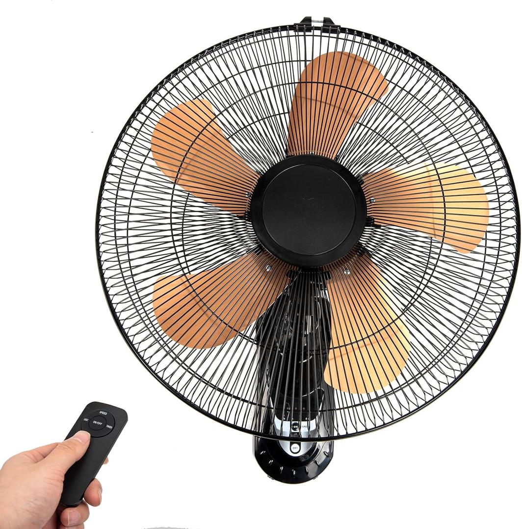 Wall Mount Fan with Remote Control Wall Mounted Oscillating Fan with 3 Speed Settings Adjustable Tilt and Timing for Bedroom 16in Metal Fans Blade