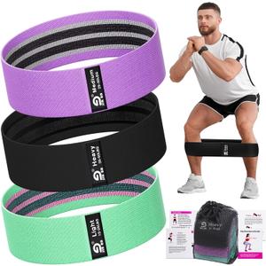 Booty & Resistance Bands – 3 Level Non-Slip Fabric Exercise Bands for Legs & Glutes, Women & Men, Squats, Hip Thigh Training, Yoga, Pilates, Home Workout