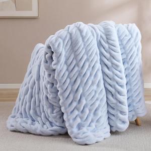 Smoofy Light Blue Throw Blanket for Couch Luxury Faux Rabbit Fur Blanket, Ultra Soft Fluffy Plush Fuzzy, Lightweight Warm Cozy Blanket for Bed Sofa, Aesthetic Room Decor Gift for Women 50"x60"