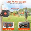 Retractable Garden Hose Reel 90 ft 5/8 inch Automatic Rewind with Any-Length Lock 9 Pattern Nozzle Sprayer 180 Swivel Wall-Mounted Hose Reel for Home Yards