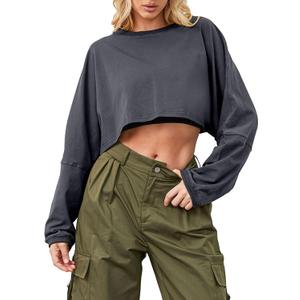 Ziesexy Cropped Sweatshirt Long Sleeve Crop Top Workout Oversized Sweatshirt Loose Crop Tops For Women Crewneck Sweatshirt