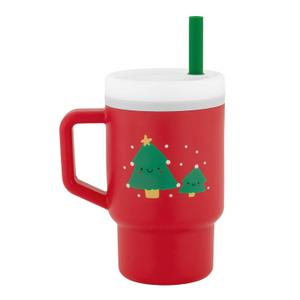 Infantino My 1st Tumbler Christmas Edition, Silicone Sippy Cup with Straw & Handle, Spill-Resistant Baby Cup for On-The-Go, BPA-Free Transition Cup, Christmas Tree (9 Ounces, Red)