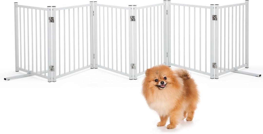 TEDEUM Metal Freestanding Dog Gates,Indoor&Outdoor Pet Fences for Puppy Dogs,Extra Wide Freestanding Dog Gate for Doorways,House,Stairs,Porch,Deck,Yard(6 Panels 24''H140''W) White, Need Assembly