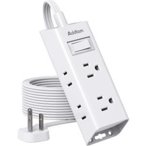 Cruise Ship Essentials, Flat Plug Power Strip, Addtam 3FT Ultra Flat Extension Cord with 6 Outlets Extender, No Surge Protector for Cruise Ship, Travel, Dorm, Home Office, ETL Listed (White)