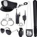 quescu Police Accessory Role Play Set For Kids,8PCS Police Costume Gear With Police Hat,Toy Handcuffs for Halloween Accessories