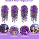 Artificial Hanging Flowers for Outdoors, 4 PCS 600 Blooms UV Resistant Morning Glory Faux Silk Vines, No-Odor Realistic Fake Plants for Garden Planter Porch Patio Decoration, Purple