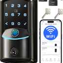 Veise VE027 Built-in Wi-Fi Smart Lock, Fingerprint Keyless Entry Front Door Lock, App Remote Control, No Hub Needed, Keypad Deadbolt, IP65 Waterproof, BHMA Grade 3, Matte Black