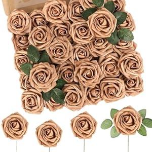 MACTING 60PCS Artificial Flower Roses Real Touch Fake Flowers with Stem Foam Roses for DIY Wedding Bouquet Table Centerpieces Party Home Mothers Day Decorations(Light Brown) MACTING 60PCS Artificial Flower Roses Real Touch Fake Flowers with Stem Foam Roses for DIY Wedding Bouquet Table Centerpieces Party Home Mothers Day Decorations(Light Brown)