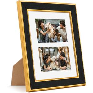 Suede 8x10 Picture Frame Display 2 Opening 4x6 Double Picture Frames Collage Wall Decor with Mat,Multi Photo Frame for Plexiglass,Wall or Tabletop Decor,1Pack,Black
