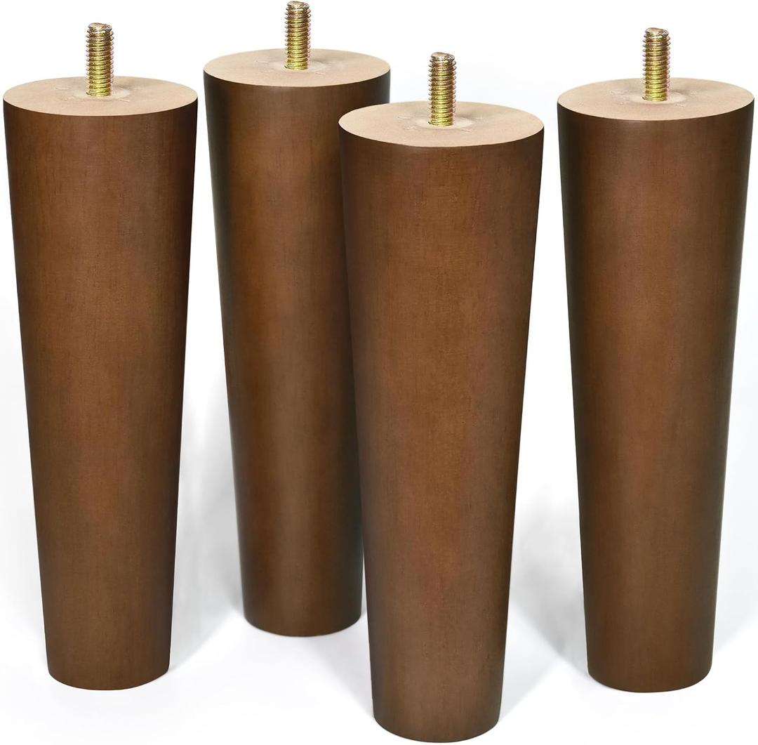 AORYVIC Furniture Leg Sofa Legs Replacement Wood 8 inch Mid Century Dresser Legs with 5/16 inch Bolt Set of 4, 8 inch Brown