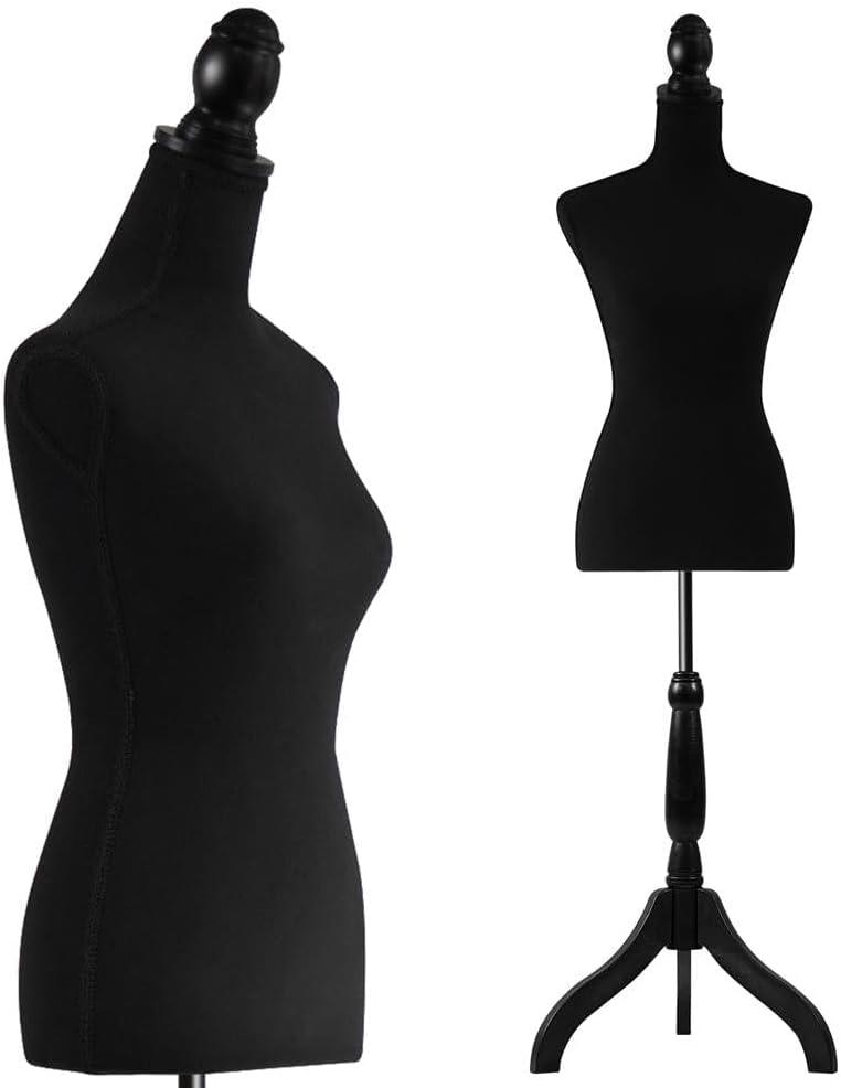 SereneLife Female Torso Mannequin Display - Sturdy and Durable, Adjustable Dress Form (52-64"), Lightweight, Easy-to-Assemble, Stable Tripod Stand, Smooth Surface for Retail Clothing Display (Black)