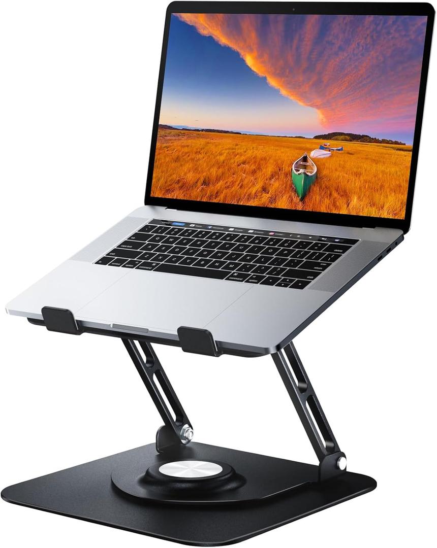 Laptop Stand for Desk, Adjustable Computer Stand with 360 Rotating Base, Ergonomic Laptop Riser for Collaborative Work, Foldable & Portable Laptop Stand, fits for All 10-16" Laptops (Black)