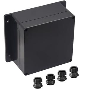 Otdorpatio Junction Box IP65 Waterproof ABS Plastic Electrical Project Case Power Junction Boxes, Project Box with Fixed Ear Black 6.30x6.30x3.54 inch (160 x 160 x90 mm)