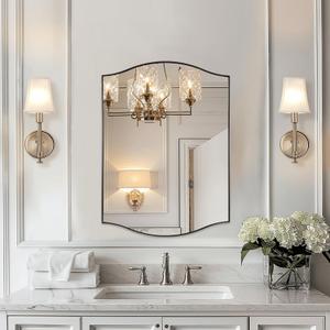 ANDY STAR Brushed Nickel Bathroom Mirror, 20"x30" Scalloped Wall Mirror in Stainless Steel Metal Frame, Unique Vanity Mirror with Modern Curved Edge Design, Ideal for Bathroom, Bedroom, Entryway