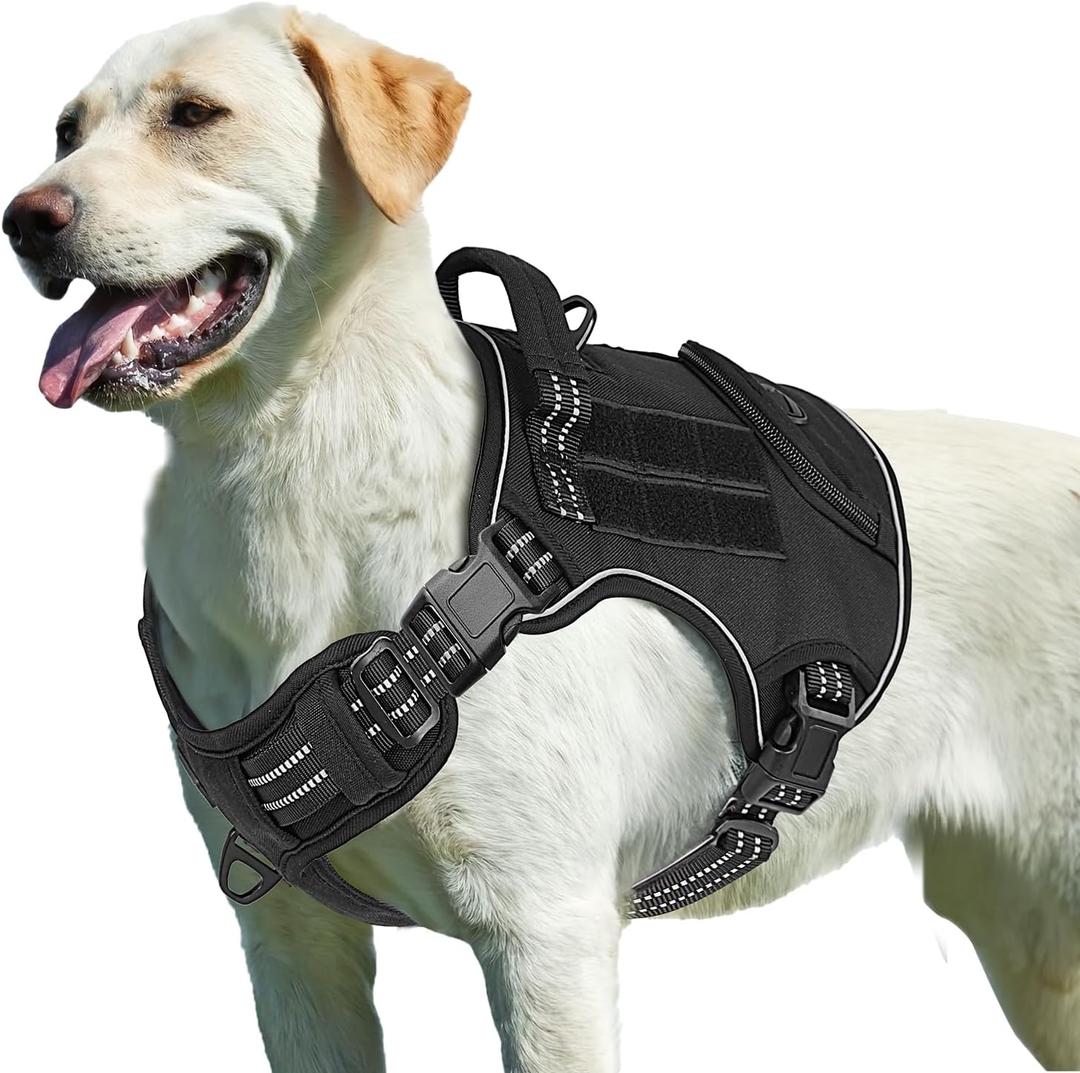 ETACCU Large Dog Harness No Pull Tactical Dog Harness with Handle & Front Clip, Adjustable Heavy Duty Military Dog Vest Harness for Pitbull, Labrador, Cane Corso for Walking,Training and Hiking Black