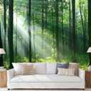 Sunshine Green Forest Wallpaper Natural Woodland Landscape Wall Mural for Bedroom Living Room (Not Self-Adhesive) (106" x 75")