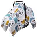 Rquite Dinosaurs Carseat Cover - Muslin Cotton Infant Car Seat Canopy, Breathable Baby Carrier Cover, Summer Stroller Sun Shade
