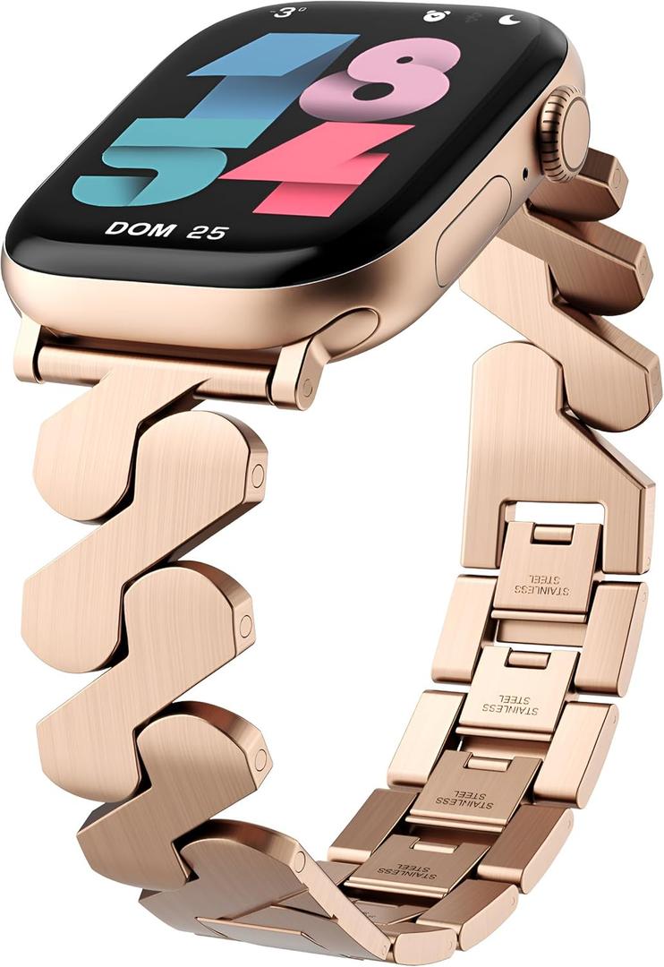 Metal Bands for Apple Watch for Women & Men 42mm 44mm 45mm 46mm 49mm, Compatible with iWatch Series 11/10/9/8/7/6/5/4/3/2/1 & SE/Ultra 3/2/1, Elegant Stainless Steel Strap with Secure Clasp, Rose Gold