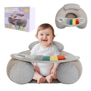 Upgraded Blublu Park Wider U-Shape Inflatable Sit Me Up Floor Seat for Baby 3-36 Months, Travel Portable Baby Chair with Activity Sensory Tray for Sitting Up, Indoor and Outdoor, Piano (Grey)