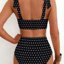 Herseas Women's 2 Piece Black Bikini Sets Modest High Waisted Adjustable Tie Shoulder Push Up Swim Suits 2026 Summer Vintage Ladies Bathing Suits Casual Resort Wear Black Polka Dots Large