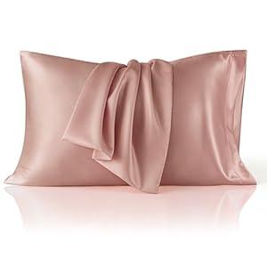 Bedsure Satin Pillowcase for Hair and Skin Queen, Similar to Silk Pillow Cases, Pillow Cases Set of 2 with Envelope Closure, College Dorm Room Decor, Rose Cloud, 20x30 Inches, 2pcs