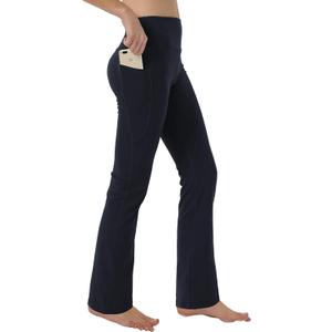 Keolorn Women's Bootleg Yoga Pants with Hidden Pockets Tummy Control Running Legging Long Bootcut (X-Large, Black)