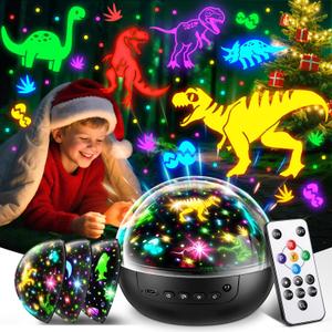 Dinosaur Toys for Kids 3-5, Remote+3 Films+93 Effects Dinosaur Toys for Kids 2-4, 3 Timer+5 Brightness 3 Year Old Boy Gift, Rotate 3 Year Old boy Birthday Gift, Boys Christmas Gifts Boys (Black)