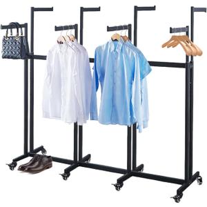 Floor Standing Metal Garment Rack - Heavy Retail Display Racks With Wheels, 8 Arms Clothing Rack, Square Tubing Portable Shirt Racks, Merchandise Display For Hanging Clothes (L-Black)