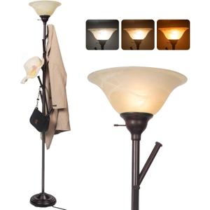 Standing Tall Lamp with Standing Coat Rack Tree, Torchiere Floor Lamps with 6 Hooks, Coat Rack Lamp Special for Bedroom, Entryway, Corner