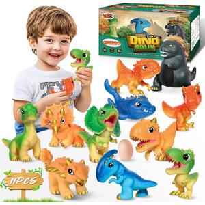 Dinosaur Toys for Kids 3-5, Plastic Dino Toy Set for Boys Age 4-7, 11 Soft Small Dinosaur Figures & 1 Egg, Series of Dinosaur Models for Toddlers Dinosaur Lovers (11PCS)