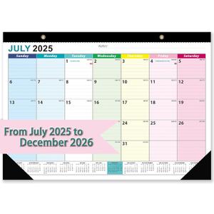 Desk Calendar 2025-2026, 18 Months Academic Calendar, Jul. 2025 - Dec. 2026, 17"  12" Desktop Calendar with Julian Date, Corner Protectors, Thick Paper for Home Office
