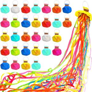 WILLBOND 30 Pieces Hand Throw Streamers Confetti Poppers No Mess Paper Crackers for Birthday Wedding Celebrations Graduation Party Favors Shows(Colorful)