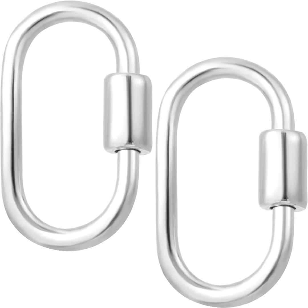 2pcs Oval Locking Jump Rings, 925 Sterling Silver Jewelry Clasp, Small Buckle Lock Clasp for Keychain Bracelets Necklaces Jewelry Making- Silver (Silver-2pcs-0.330.22in)