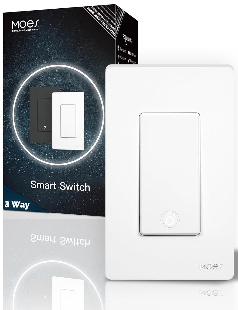 MOES Zigbee 3 Way Light Switch, 1 Gang Smart Wall Switches Single Pole, Require Neutral Wire, Support Remote Control, Compatible with Alexa/Google Assistant