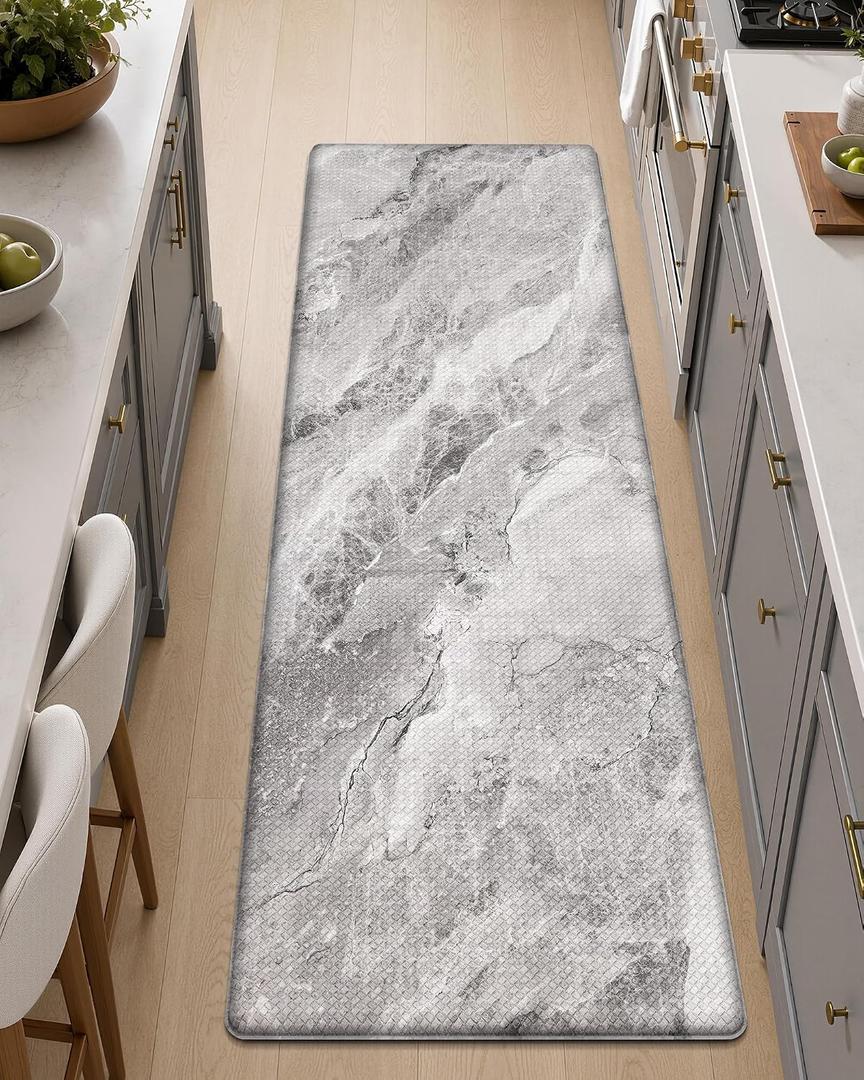 Color&Geometry Kitchen Mats for Floor 24x87 Grey Marble Design