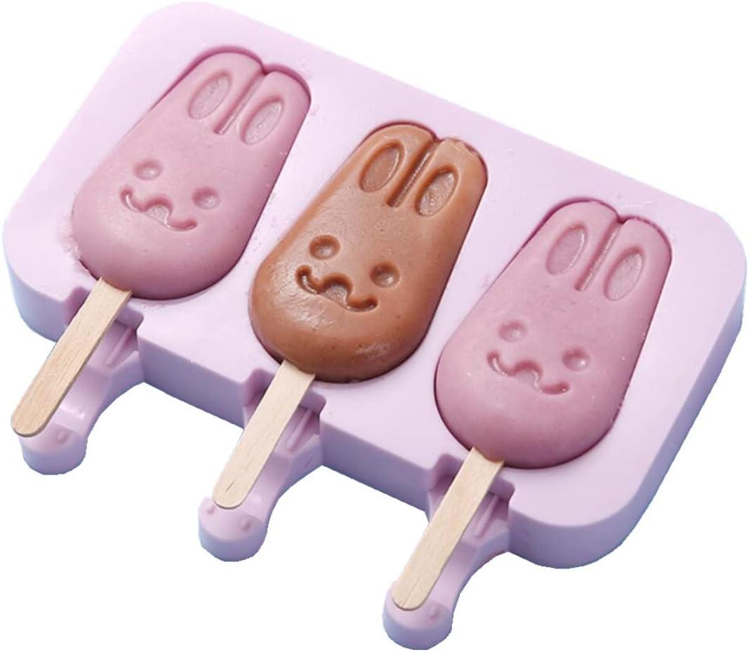 Cute Rabbit Popsicle Molds - Silicone Ice Pop Maker with 100pcs Popsicle Sticks - Easy Release Summer Homemade Popsicle Maker