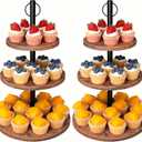 Cupcake Stand, 2 Pack Rustic Wood Cake Stand, 3 Tier Cupcake Tower Round Tiered Tray Stand for Dessert Table Display, Industrial Wooden Serving Stand Wedding, Graduation and Baby Shower