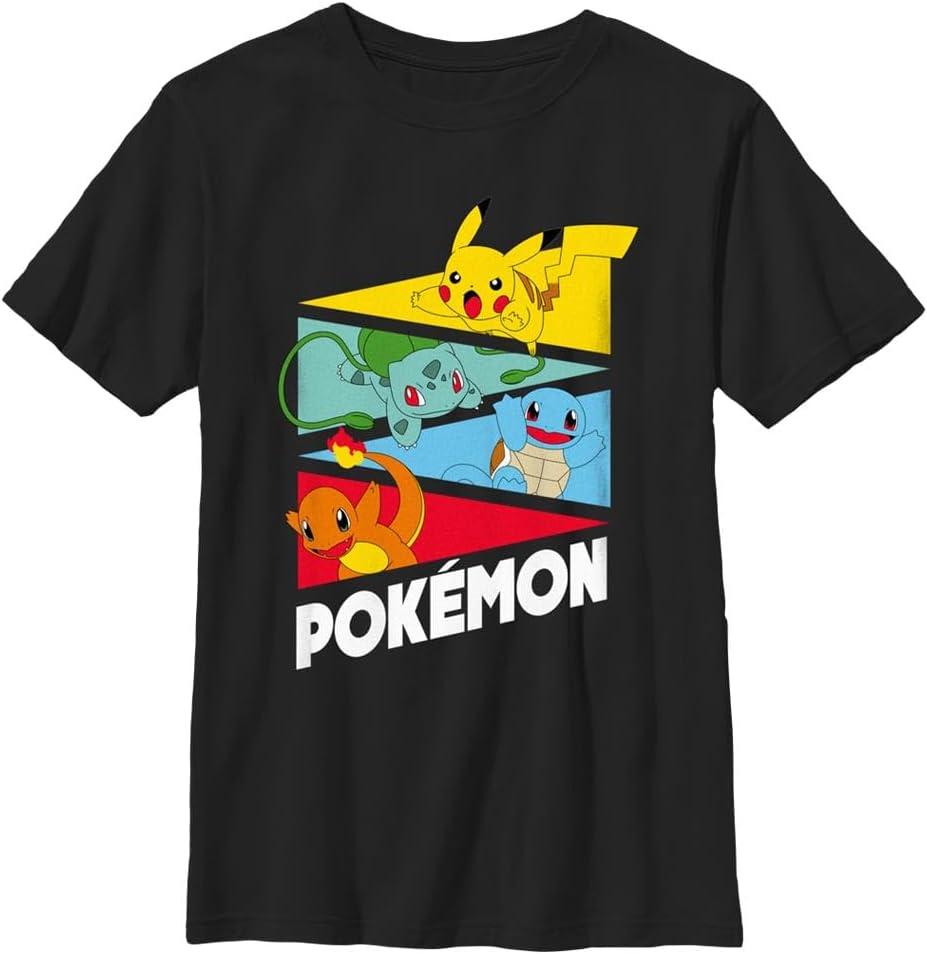 Pokemon Kids Starter Pendents Boys Short Sleeve Tee Shirt (Black)