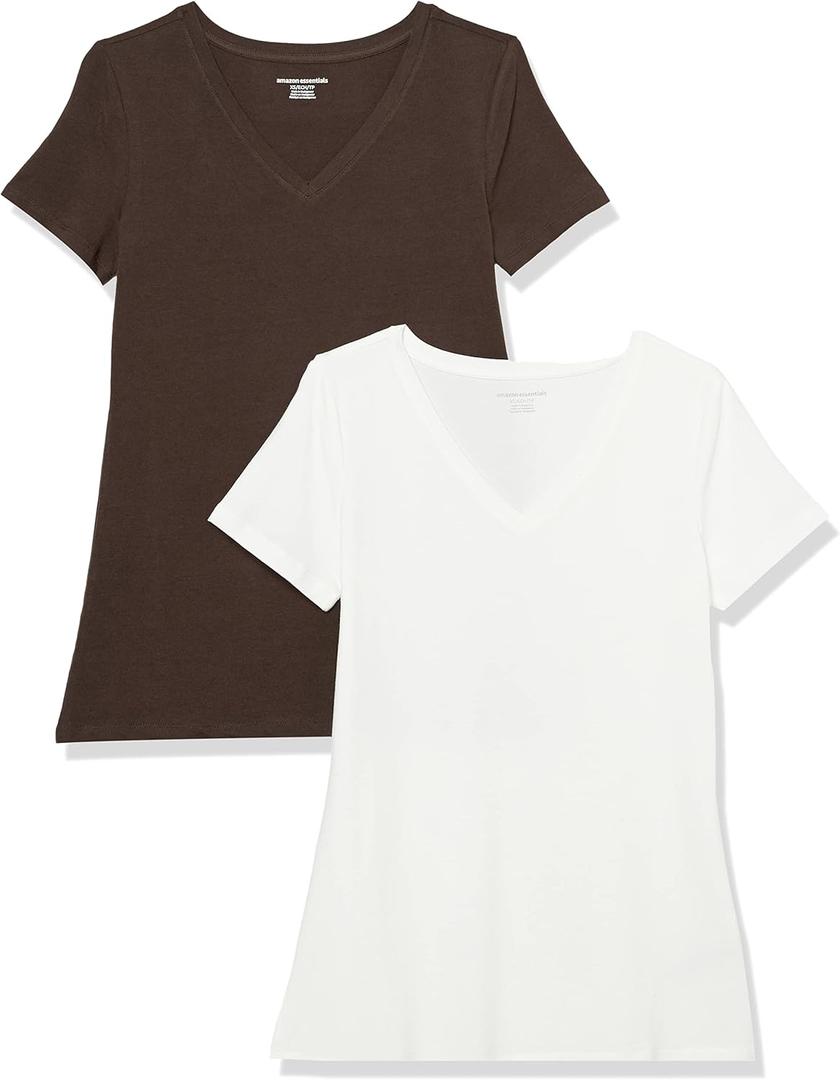 Amazon Essentials Women's Regular-Fit Short-Sleeve T-Shirt (Crewneck and V-Neck Options), Multipacks (Medium)